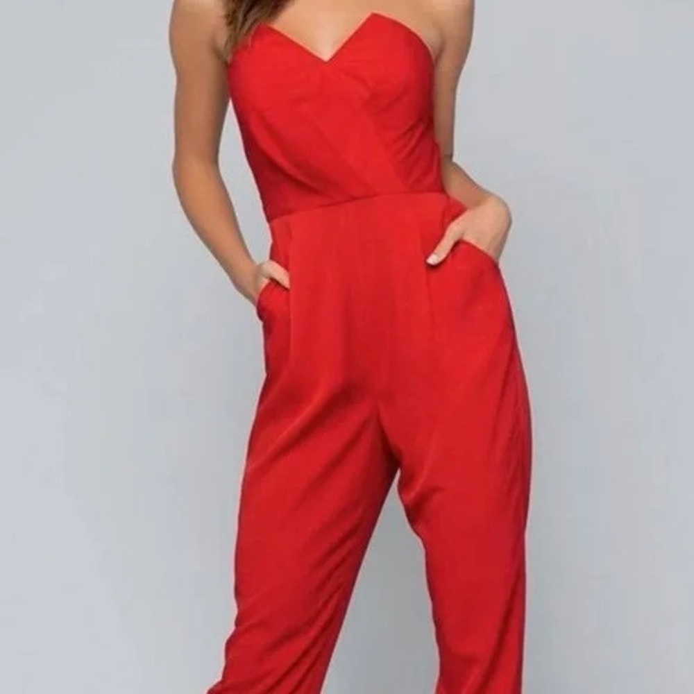 Bebe Stunning Red Sweetheart Strapless Jumpsuit NWT